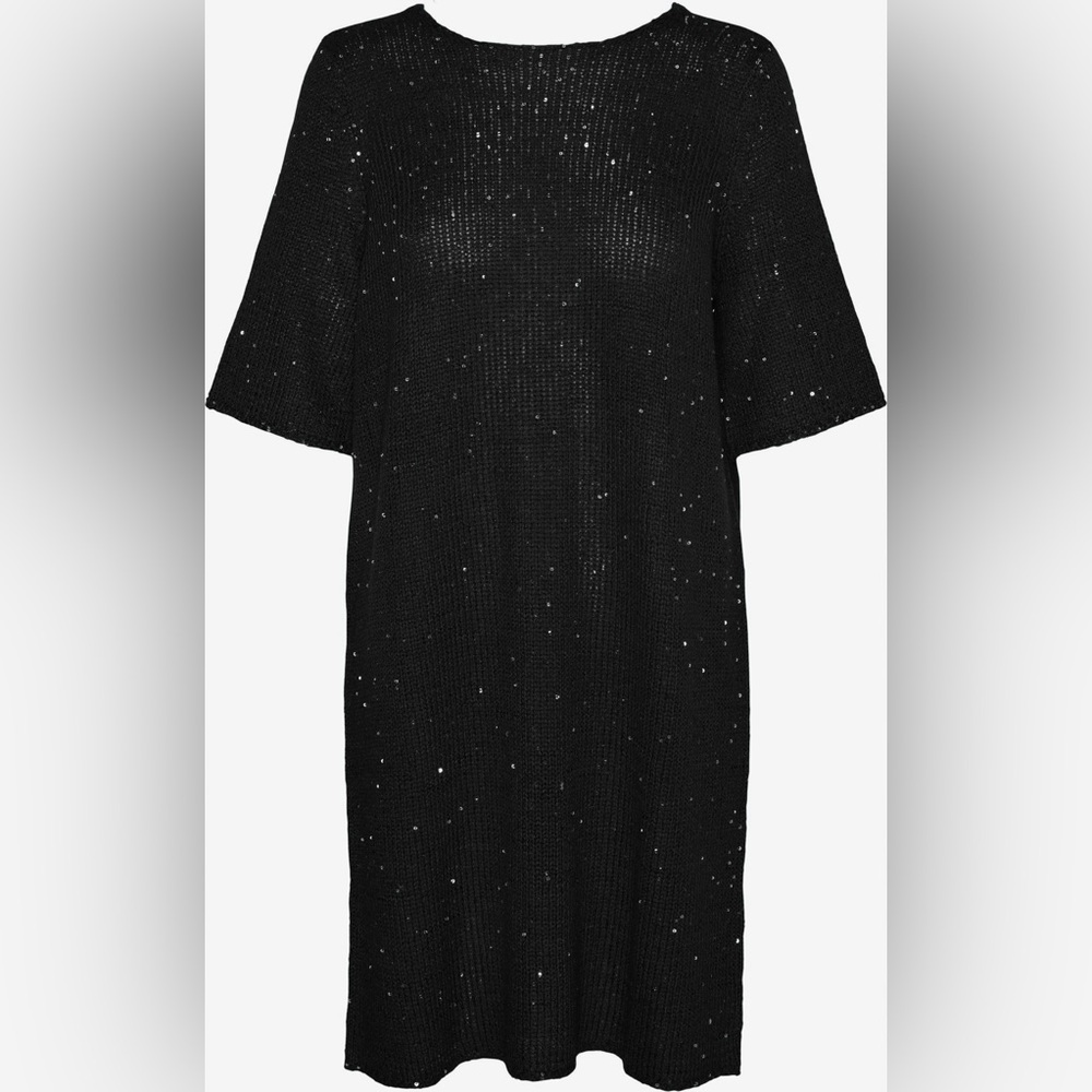 Vero Moda Black Sequin Knit Short Sleeve Sweater Dress NWT
